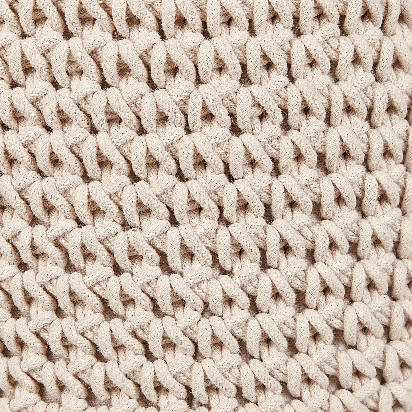 Handmade Footstool Beige Cotton With Solid Wooden Legs 40 x 40 x 40cm Soft Linen Texture