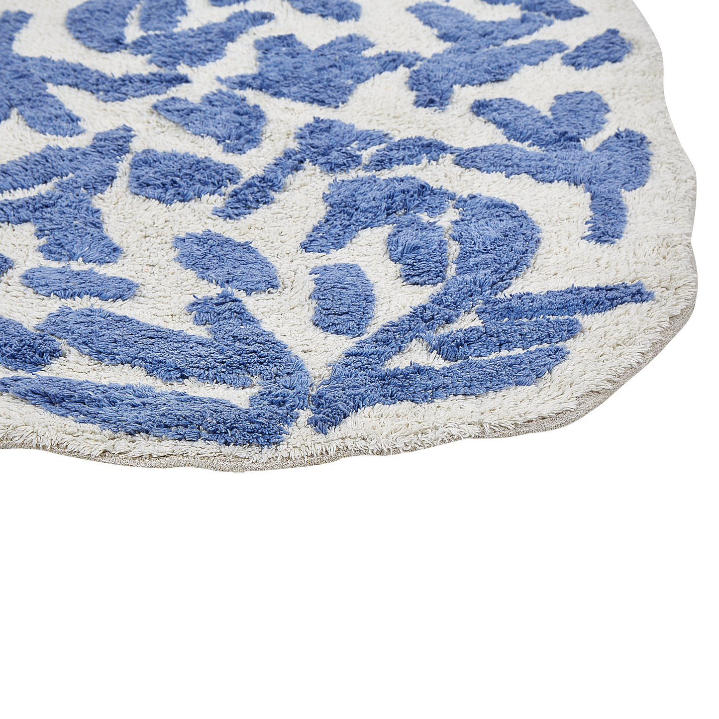 Bathroom Rug Blue Cotton 60 x 90cm Floral Pattern Asymmetric