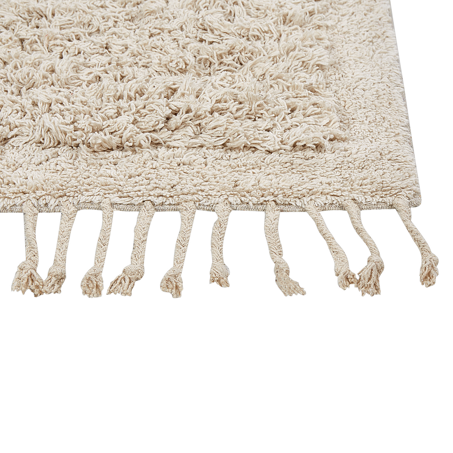 Bath Mat Beige 50 x 80cm Rectangular With Decorative Tassels Modern Design