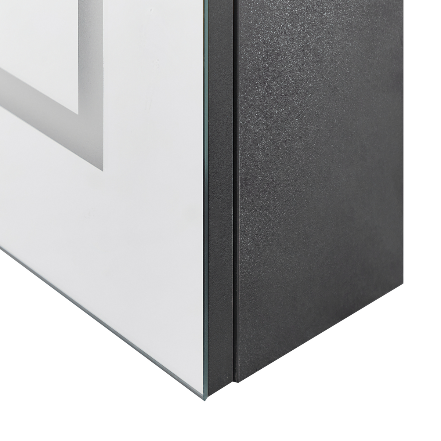 Home Black Glass And Wood LED Bathroom Mirror Cabinet 60 x 60cm With Hidden Shelves And Modern Design