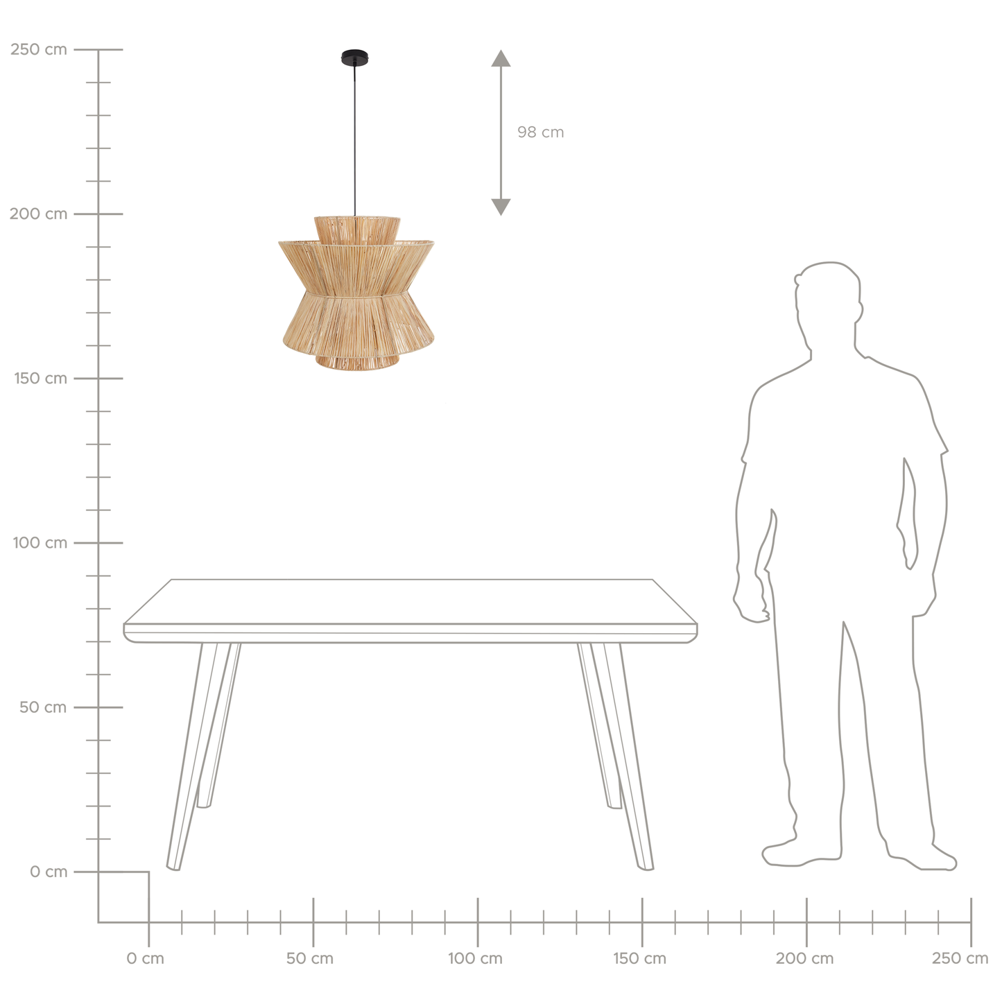 Boho Pendant Lamp Natural Straw Shade Black Iron Base
