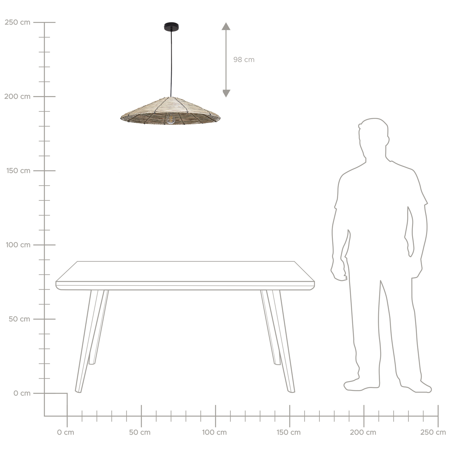 Seagrass Pendant Lamp Black Iron Base Boho Living Room