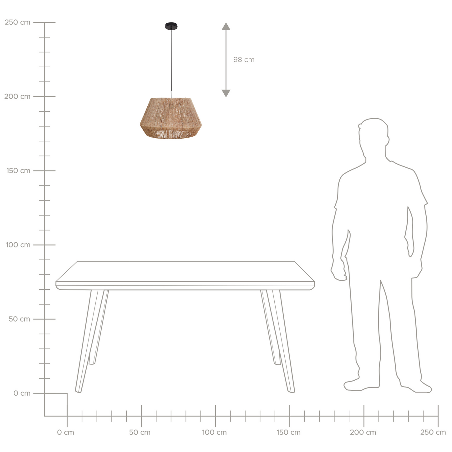 Pendant Lamp Natural Jute Shade Black Iron Base Hanging Light Living Room