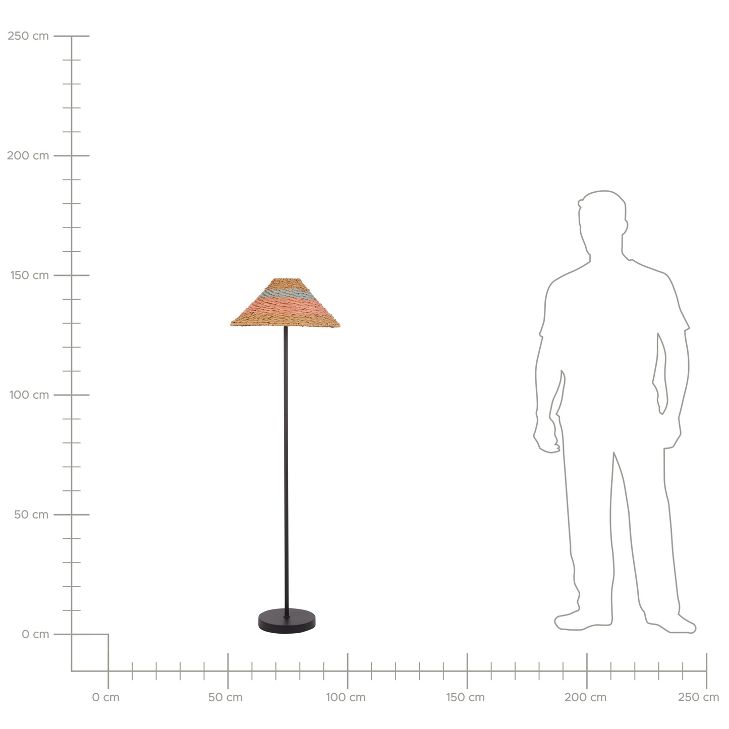 Floor Lamp With Black Beige Pink Blue Paper Rope Shade And Sturdy Metal Base