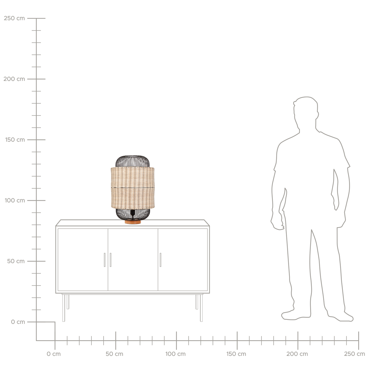 Table Lamp Natural Rattan With Black Metal Cage Shade