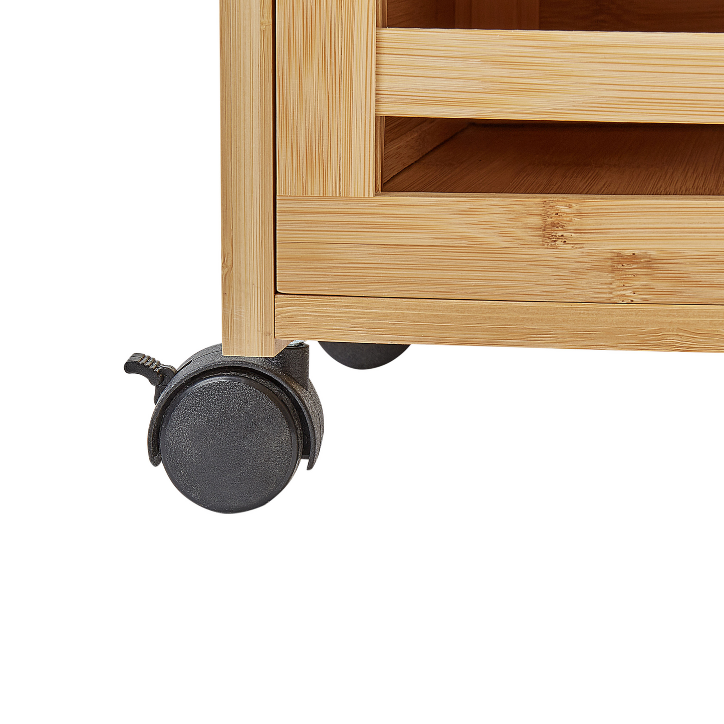 3-Drawer Bathroom Cabinet Light Brown Bamboo With Easy-Roll Rubber Wheels