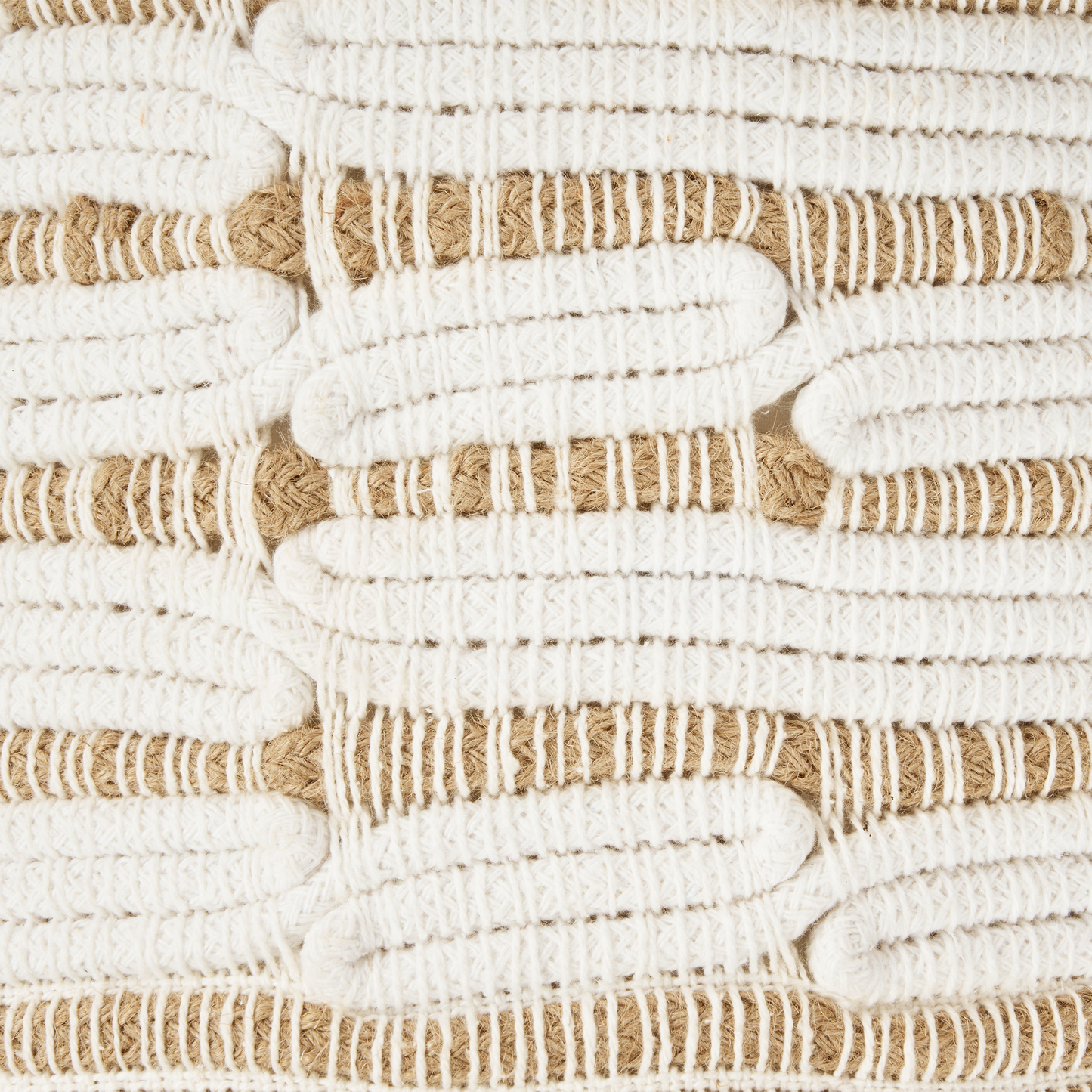 Pouffe Beige White Jute Cotton Round Ottoman EPS Filled