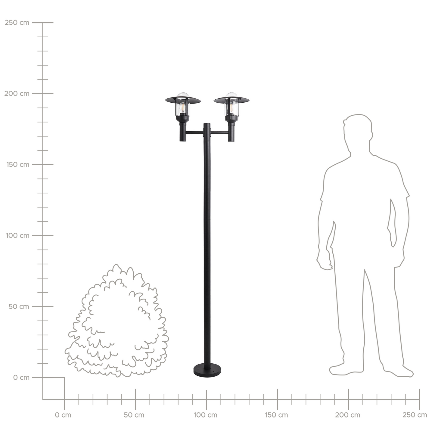 2 Light Black Path Lamp Post Aluminium Glass Shade