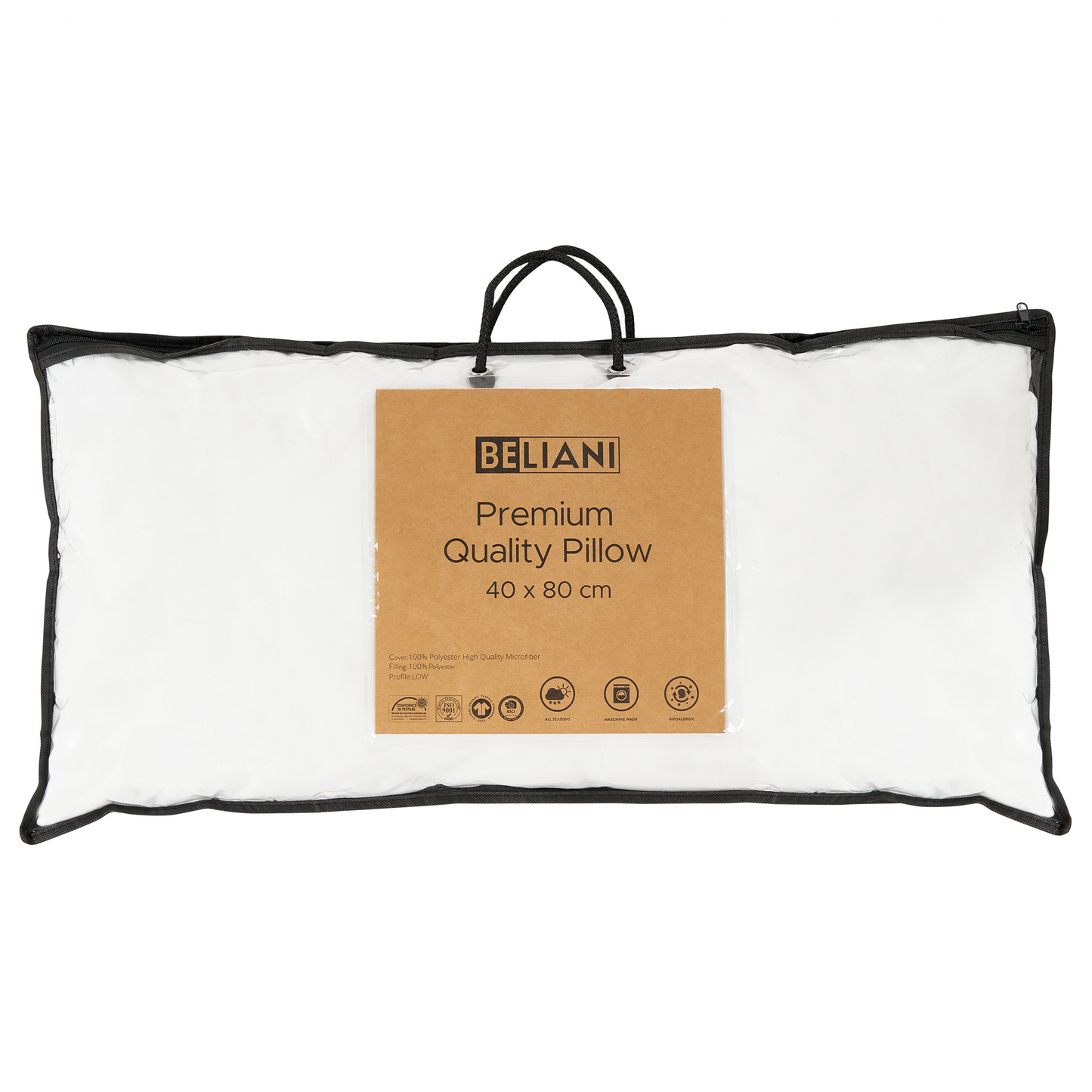 Bed Pillow White Microfibre Cover 40 x 80 Low Profile Soft