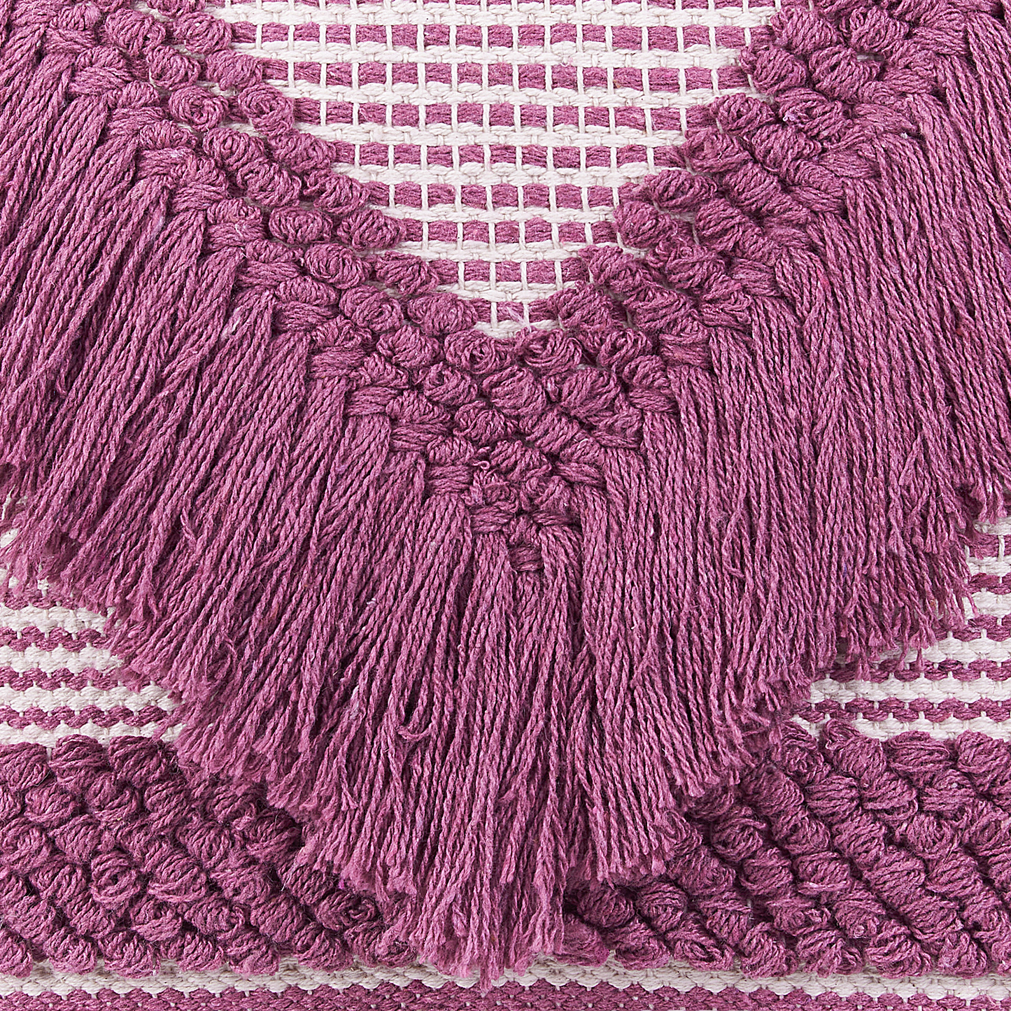 Pouffe Pink Cotton Tassels and Stripes