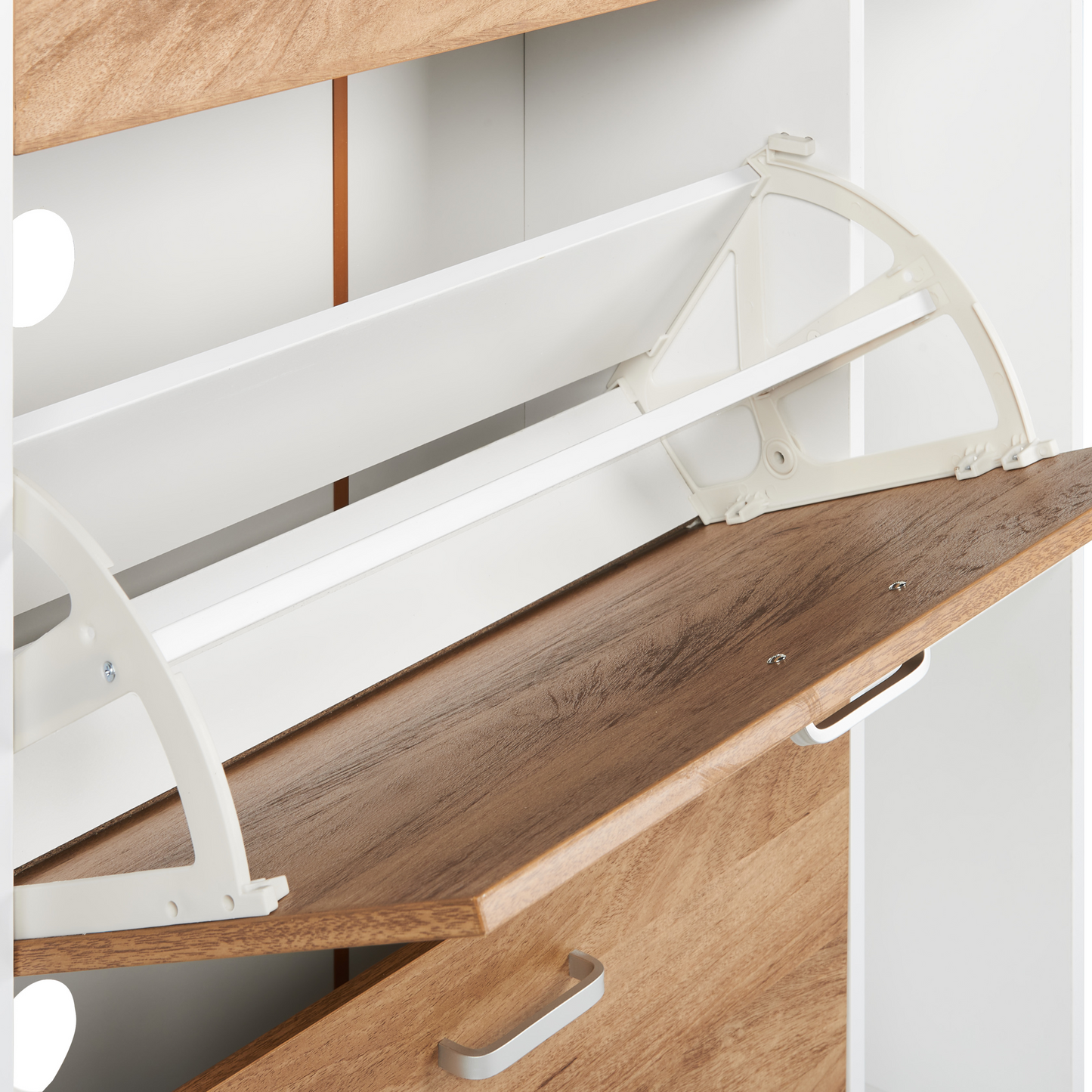 White Engineered Wood Shoe Storage Cabinet With Drawer And Three Open Shelves Hallway