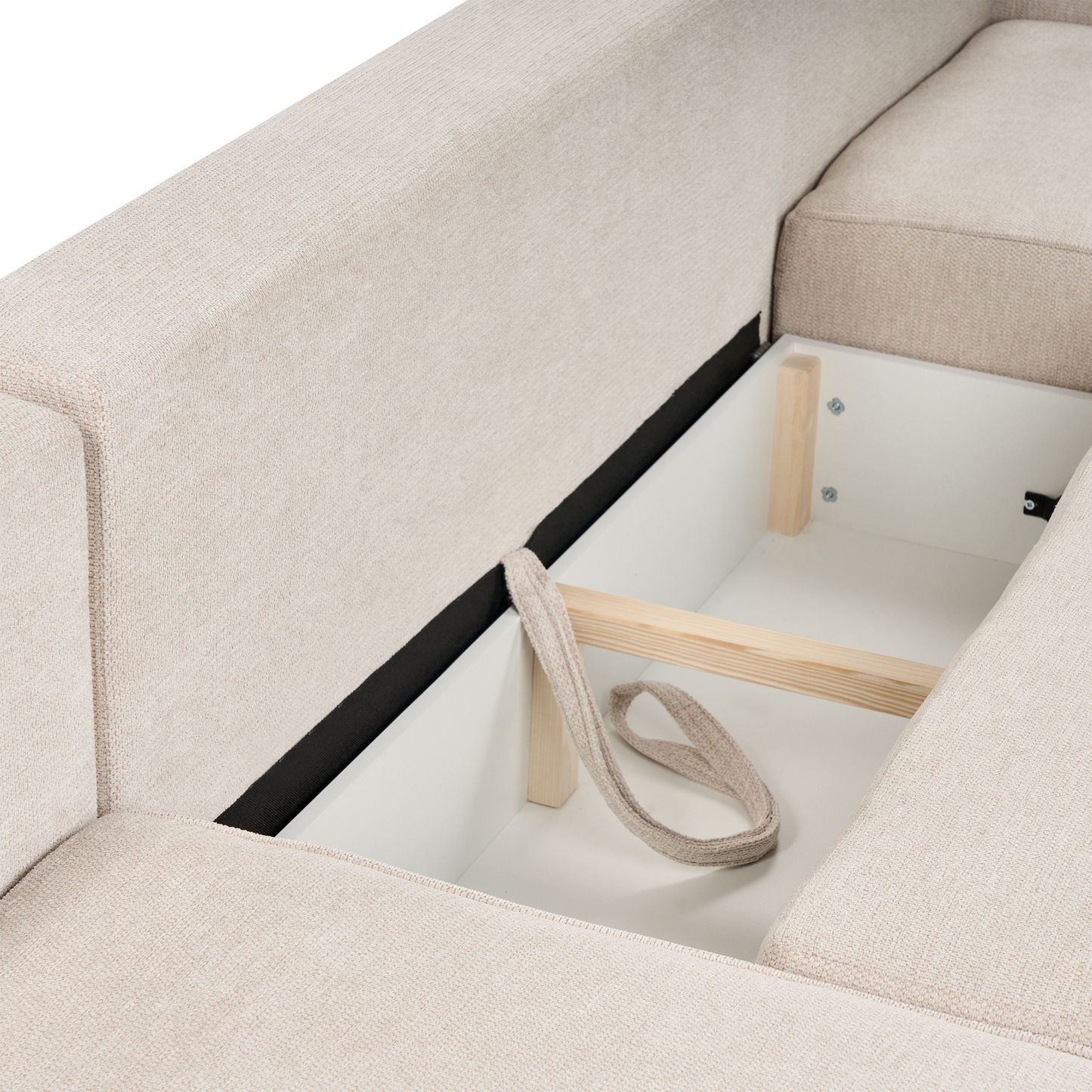 4-Seater U-Shaped Sofa Beige Fabric with Storage Sleeper