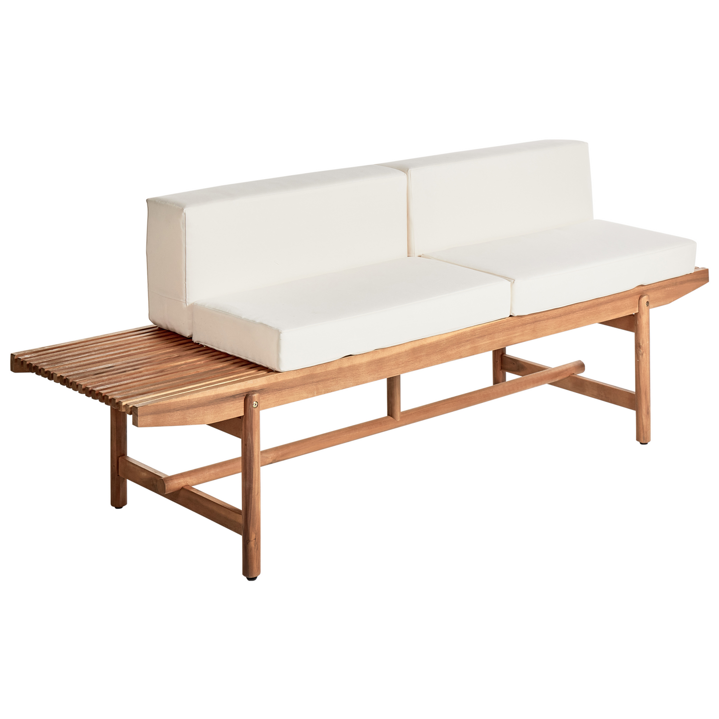 Garden Sofa Set With Off White Cushions Rustic Acacia Wood Outdoor 4 Seater 2 Benches Coffee Table