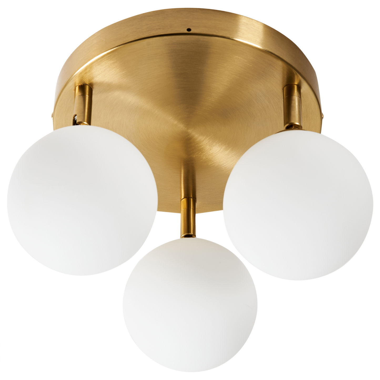 Three-Light Brass Ceiling Light With White Glass Globes