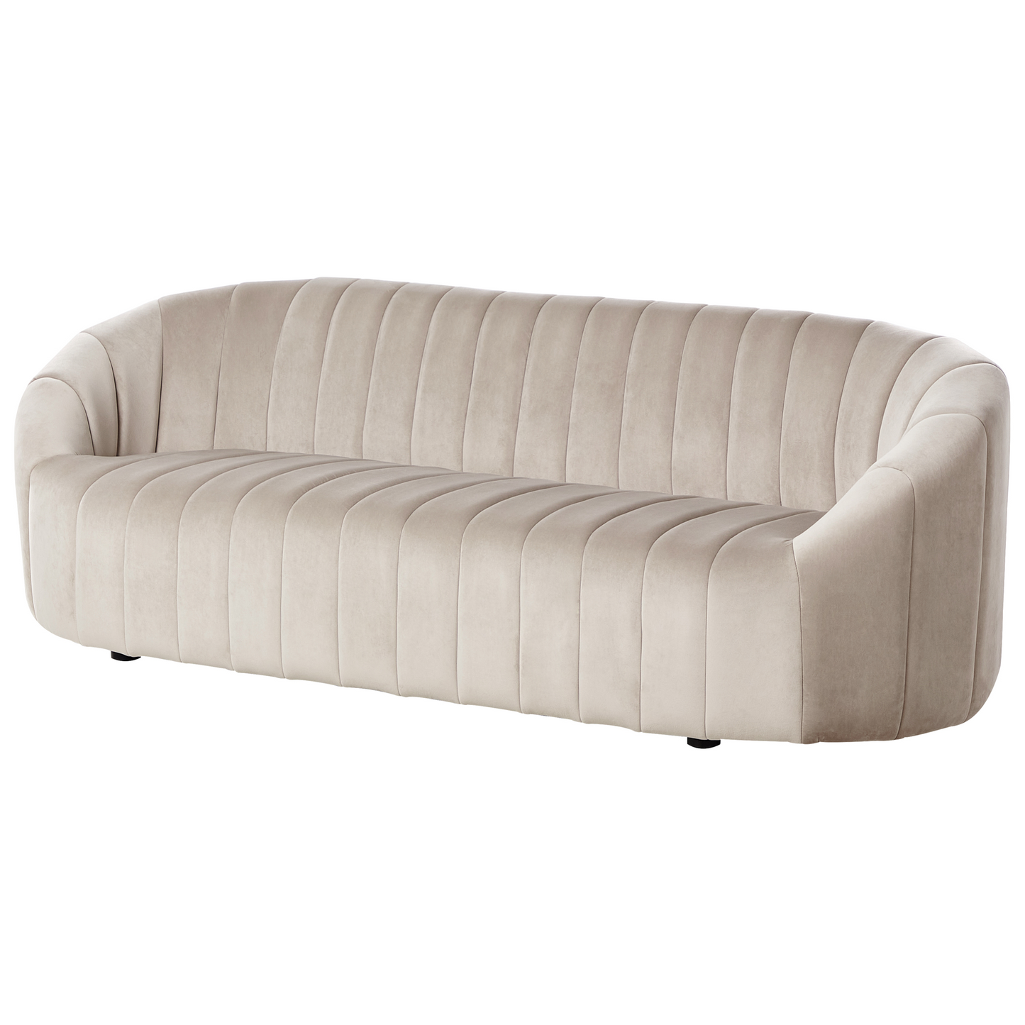 Home Premium 6 Seater Velvet Sofa Set Beige Contemporary Retro Tufted Low Back