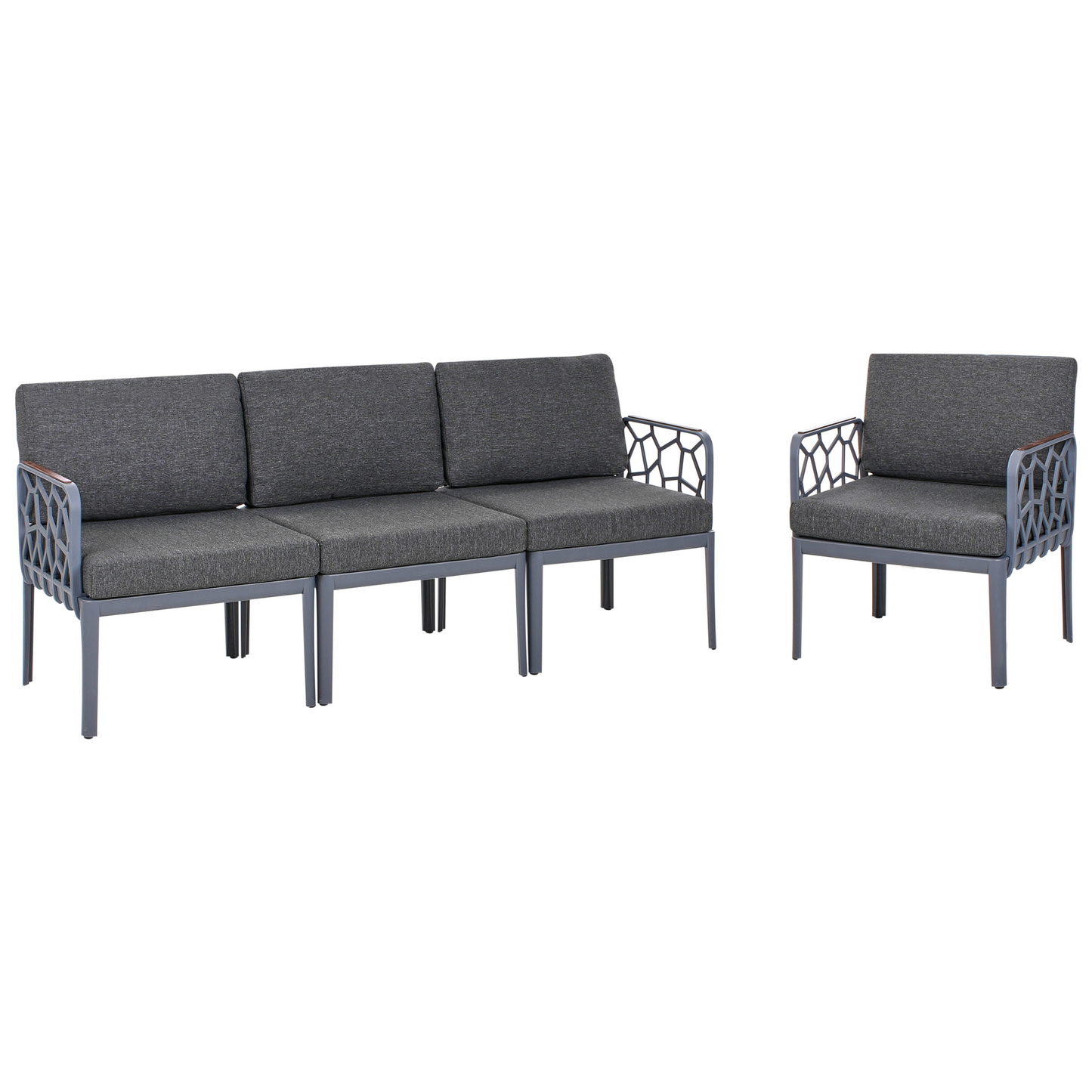 4 Seater Garden Sofa Set Dark Grey Synthetic Frame Cushioned