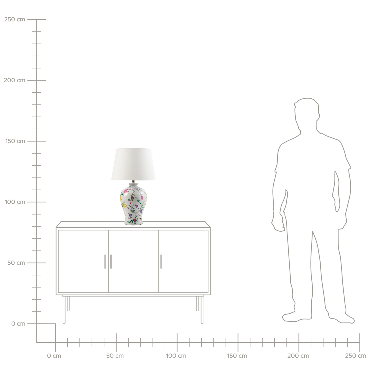 Table Lamp Porcelain Base Linen Drum Shade Floral Pattern