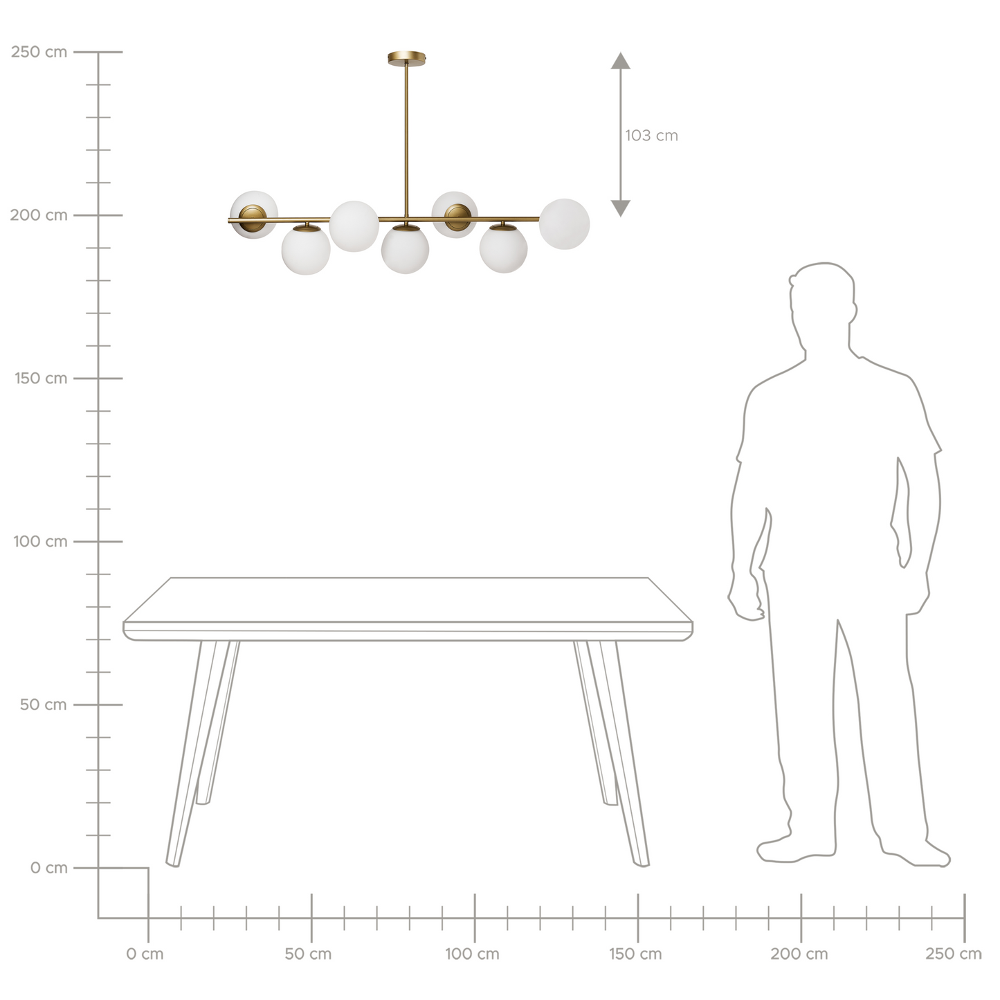 Gold Metal Ceiling Lamp With 7 Glass Globes