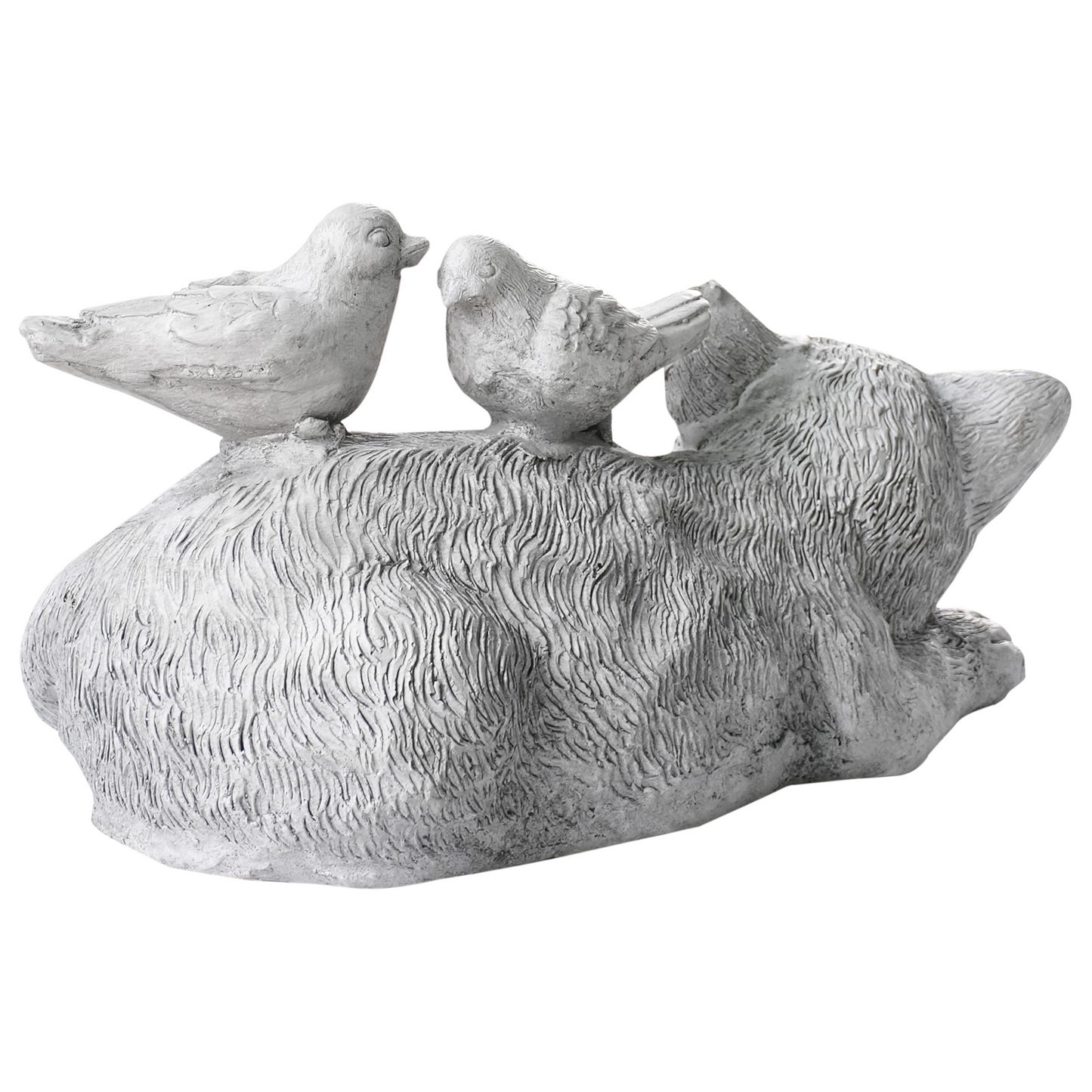 Home Grey Cat Figurine With Birds 22cm Indoor Outdoor Decor