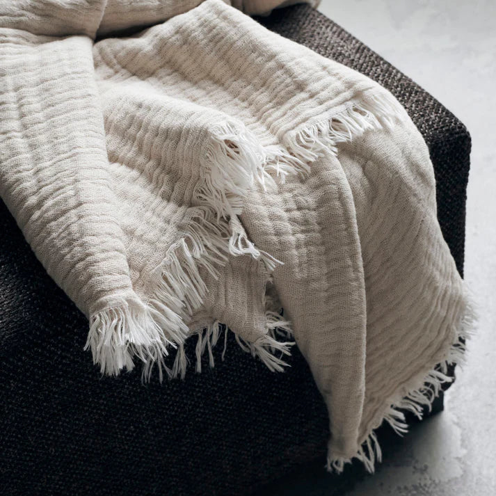 Cream Fringe Edge Throw