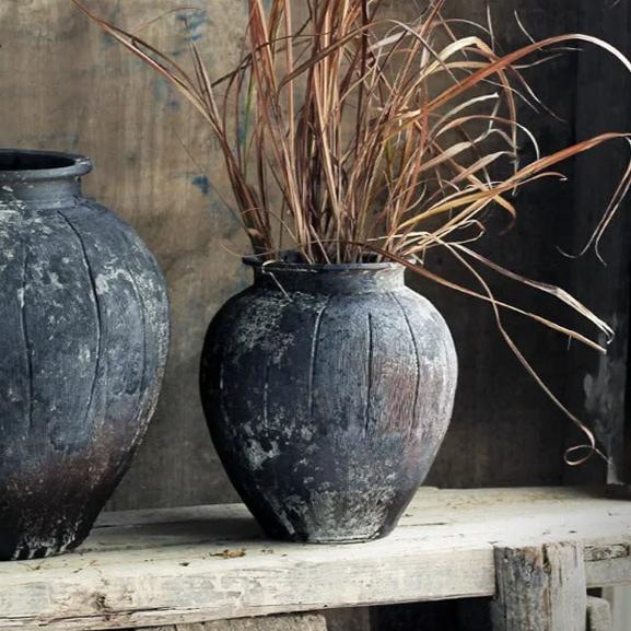 Black Aged Ceramic Vase