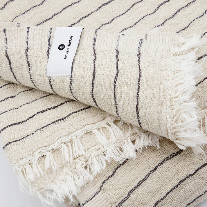 Cotton Stripe Throw With Loose Weave Edge