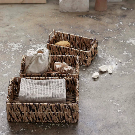 Set of Handwoven Water Hyacinth Basket Trays