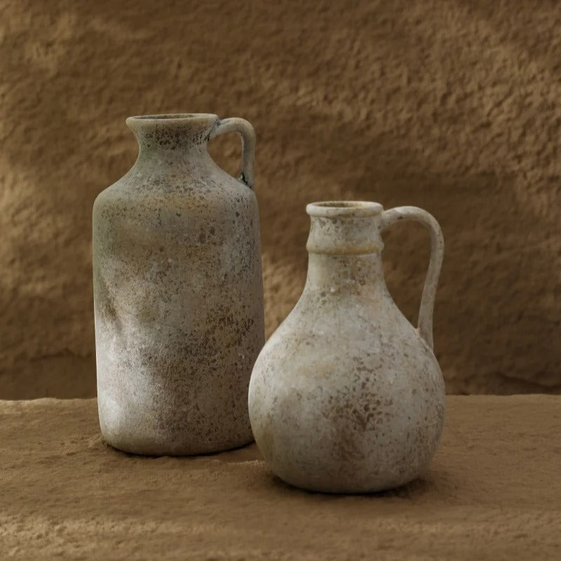 Stone Finish Handled Bottle Vase