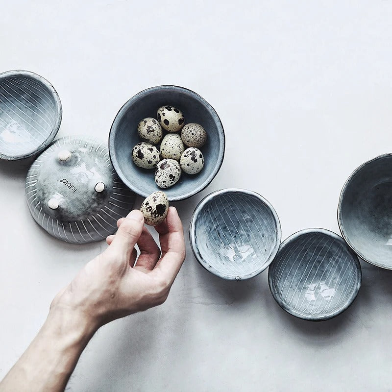 Small Ice Blue Japanese Ribbed Bowl