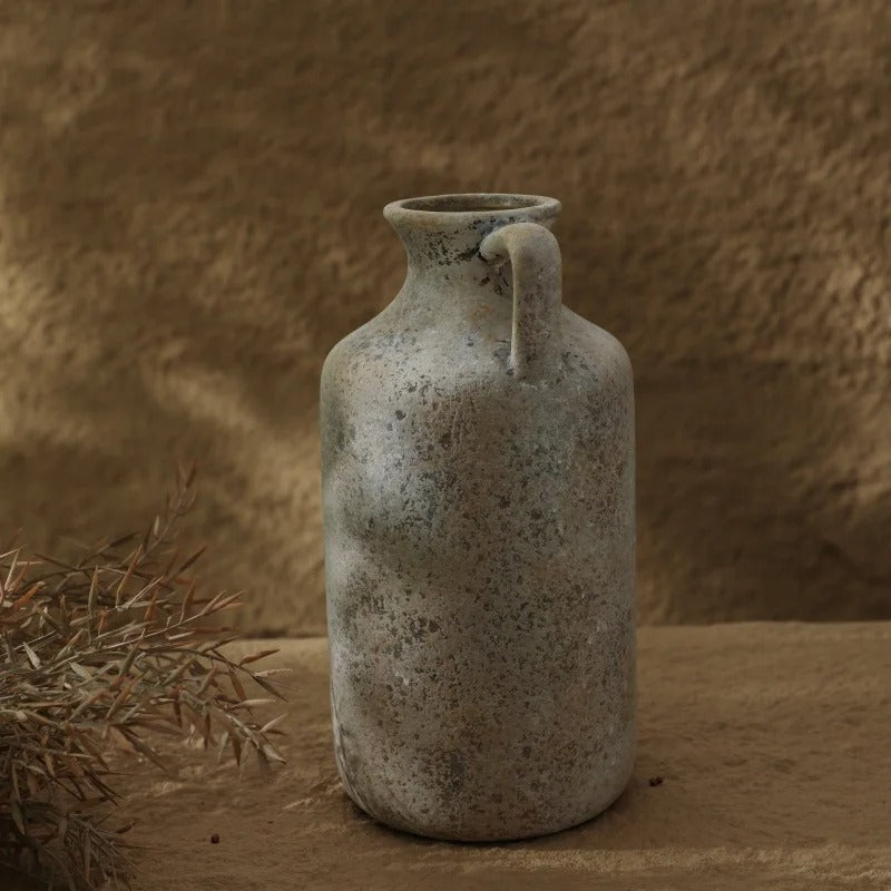 Stone Finish Handled Bottle Vase