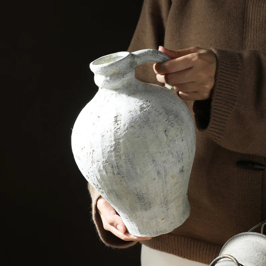 White Washed Wide Ceramic Flower Vase