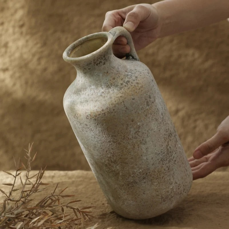 Stone Finish Handled Bottle Vase