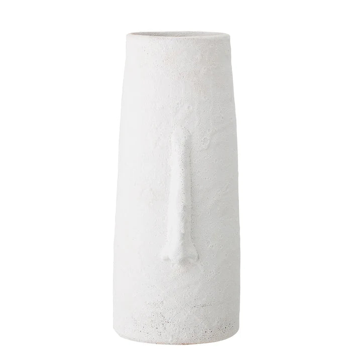 White Nordic Terracotta Vase with Face Detail