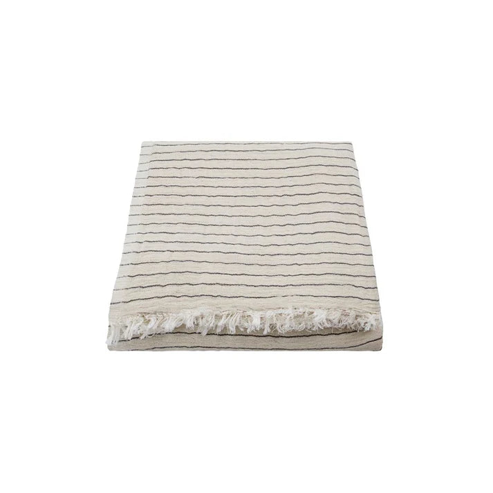 Cotton Stripe Throw With Loose Weave Edge