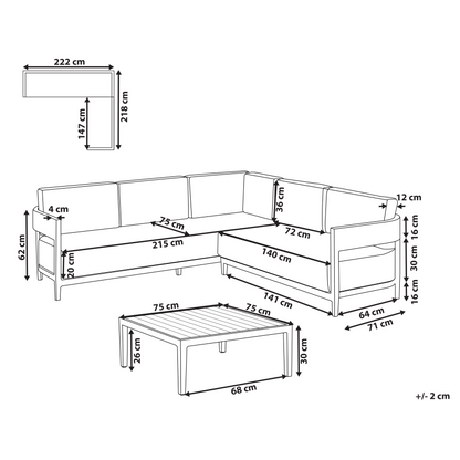 Corner Sofa Set 5 Seater Aluminum Frame Beige Cushions