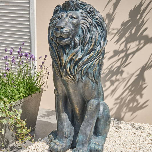 Everstone Lion Figurine 94cm Premium Indoor Outdoor Accent Piece With Distressed Finish