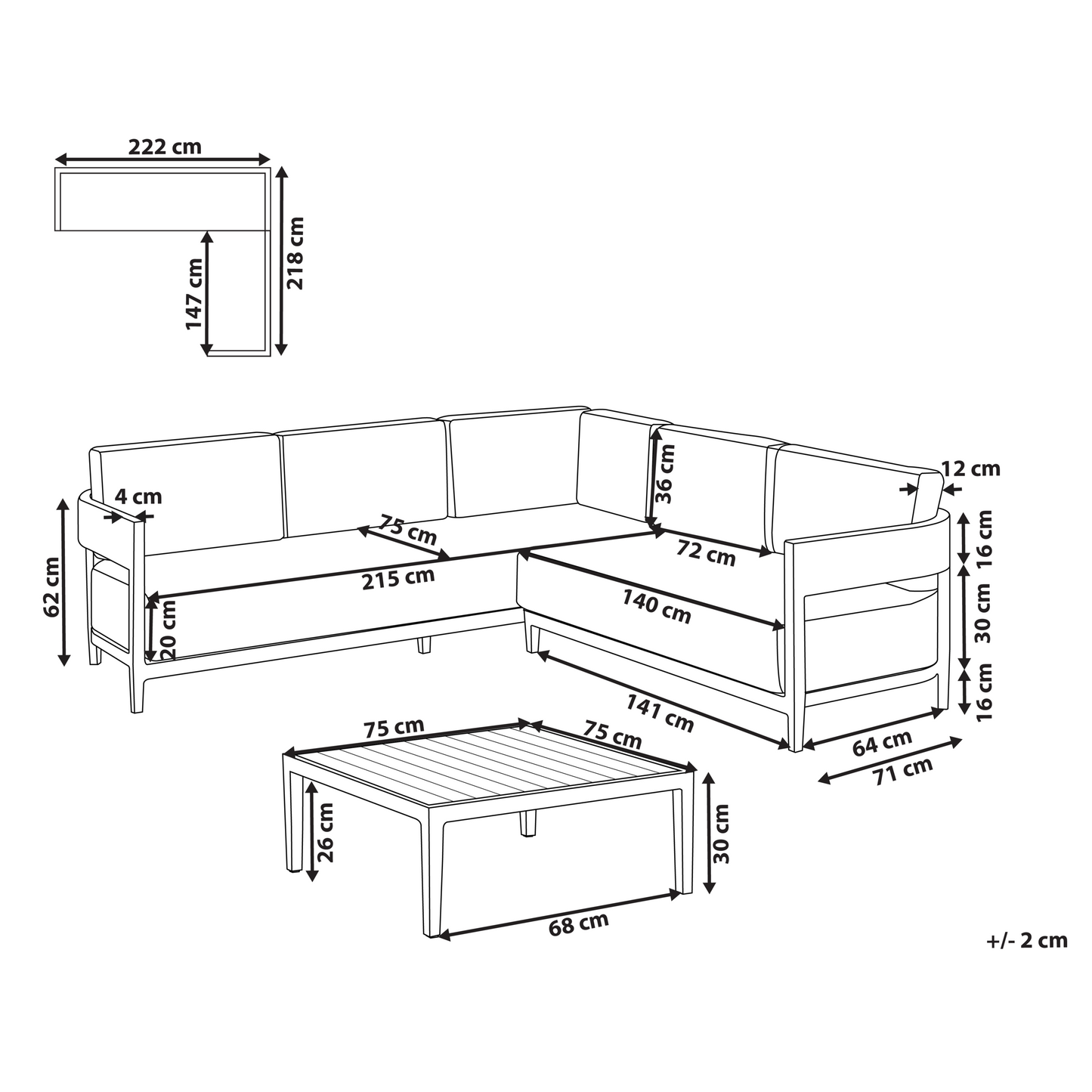 Corner Sofa Set Brown Aluminium 5 Seater Coffee Table