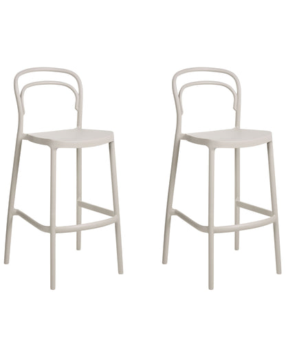 Beige Plastic Bar Chairs Set of 2 Weatherproof