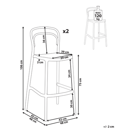 Beige Plastic Bar Chairs Set of 2 Weatherproof