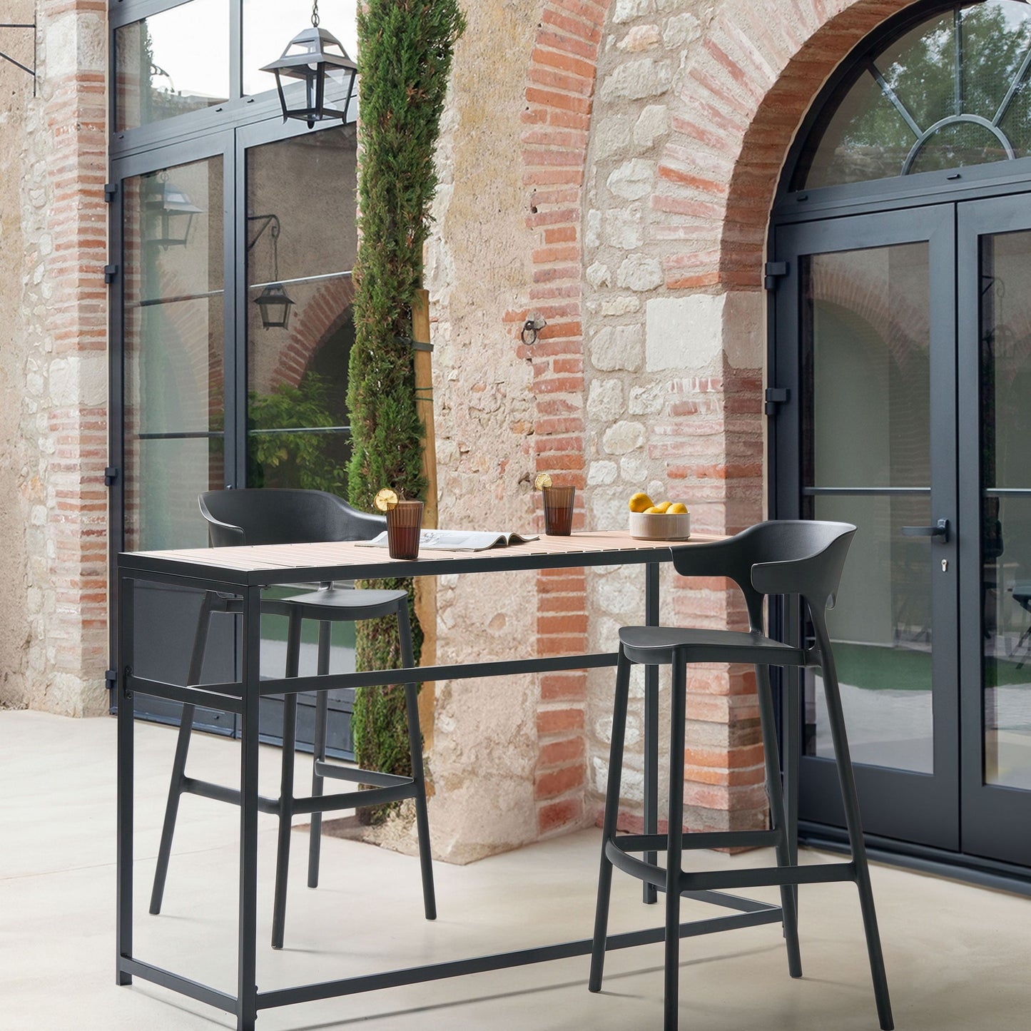 Garden Bar Chairs Set 2 Black Polypropylene Weather Resistant