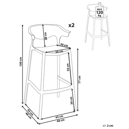 Garden Bar Chairs Set 2 Black Polypropylene Weather Resistant