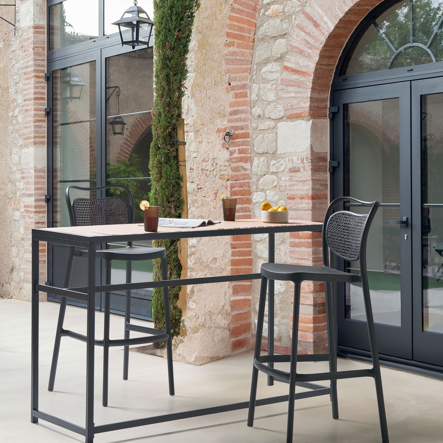 Home Set of 2 Black Retro Bar Chairs Weatherproof Indoor Outdoor