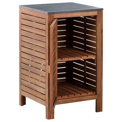 Outdoor Kitchen Cabinet Brown Acacia Wood Steel Top Door