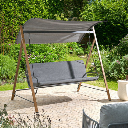 Patio Swing 3 Seater Grey Fabric With Premium Steel Frame And Adjustable Canopy