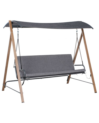Patio Swing 3 Seater Grey Fabric With Premium Steel Frame And Adjustable Canopy
