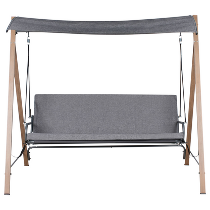Patio Swing 3 Seater Grey Fabric With Premium Steel Frame And Adjustable Canopy