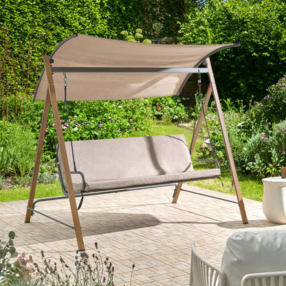 Patio Swing 3 Seater Beige Fabric With Steel Frame