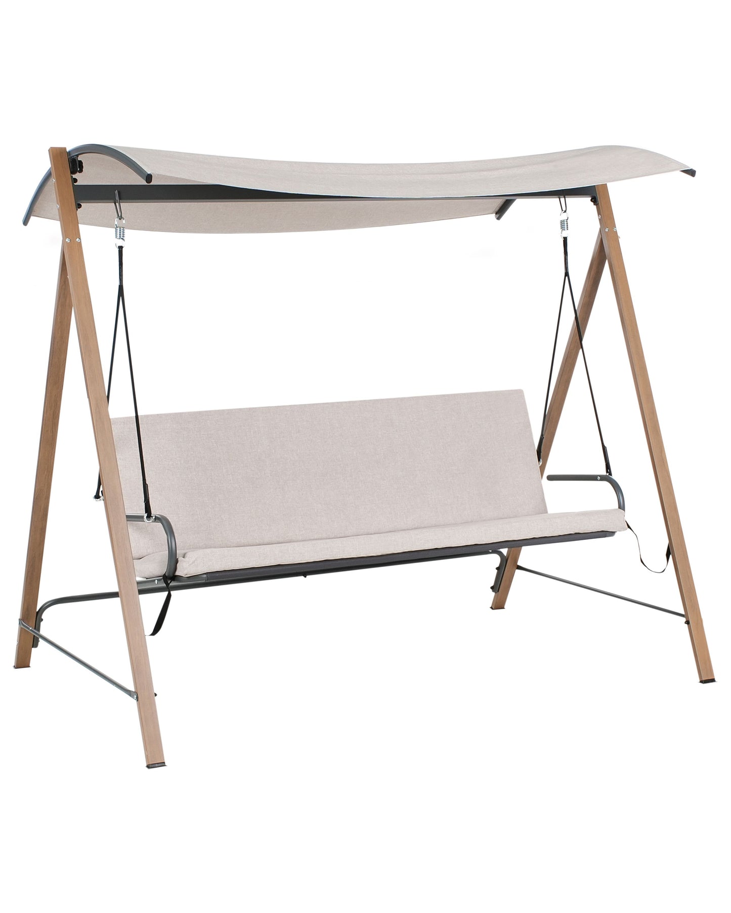 Patio Swing 3 Seater Beige Fabric With Steel Frame