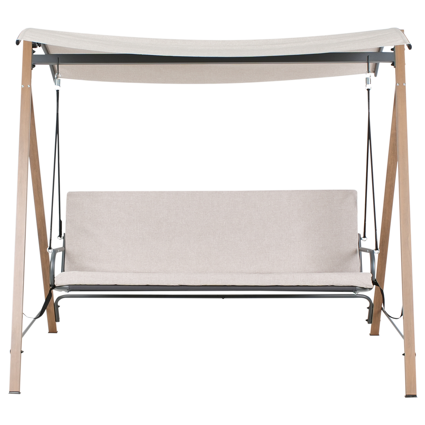 Patio Swing 3 Seater Beige Fabric With Steel Frame