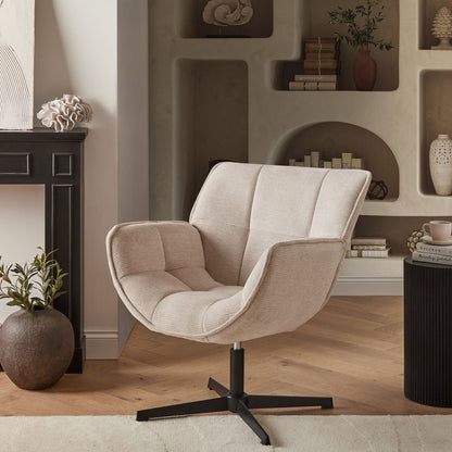 Accent Armchair Swivel Beige Polyester Upholstery Large Seat